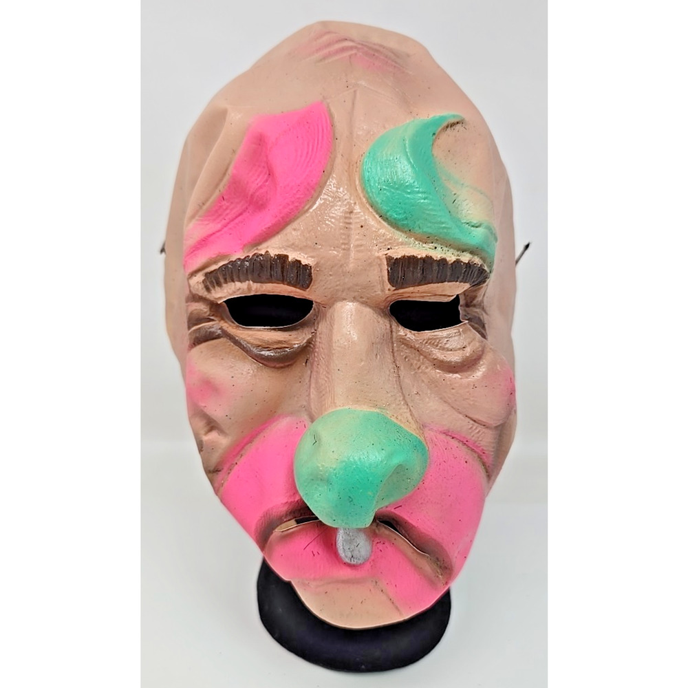Vintage Sad Clown Face One Tooth Pink Mint Accents Halloween Mask Rubber U215D